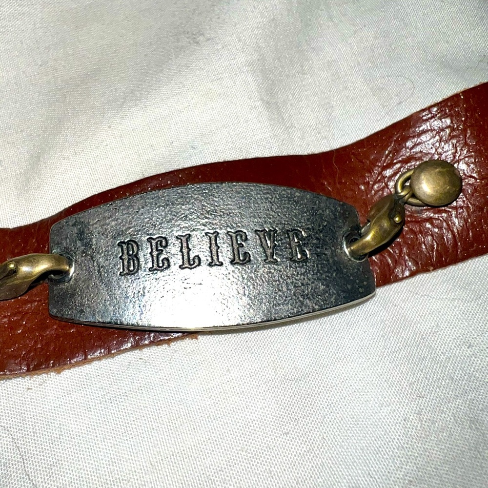 Leather bracelet. Believe engraving